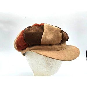 Vintage Rust, Brown, and Tan Polyester Patchwork Newsboy Hat